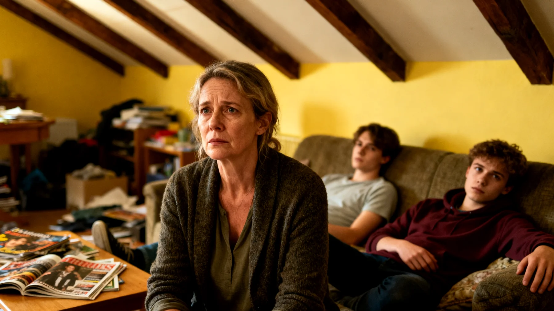 Moeder heeft moeite met het stellen van grenzen en regels aan haar jongvolwassen kinderen door overmatige permissiviteit, waardoor zij te veel vrijheid krijgen zonder duidelijke kaders en verantwoordelijkheden"